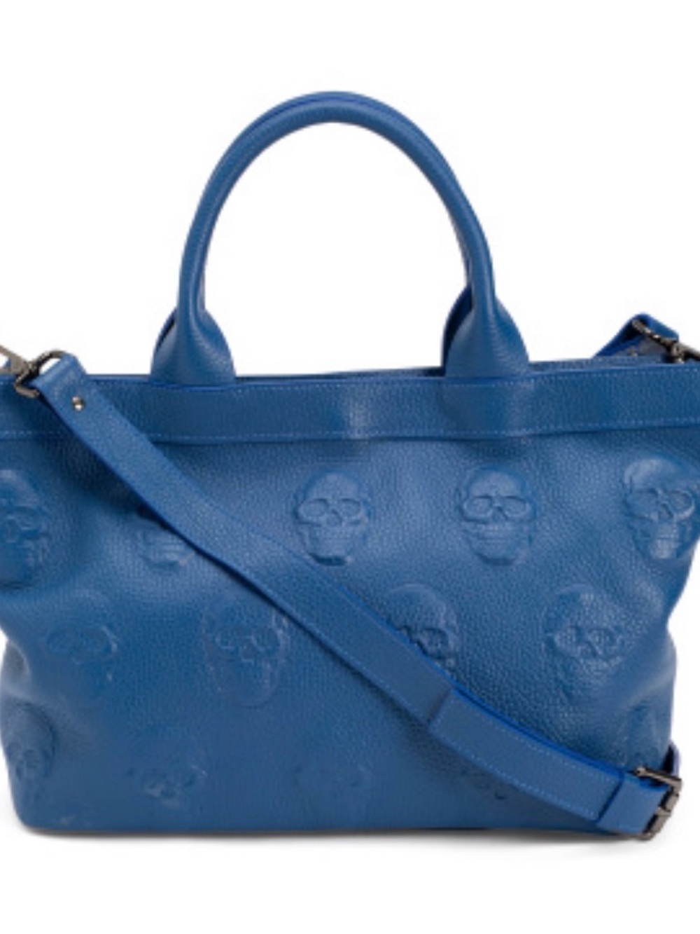 IO PELLE ITALIA SKULL EMBOSSED LEATHER SHOULDER BAG TOTE NWT blue  $695 Rare